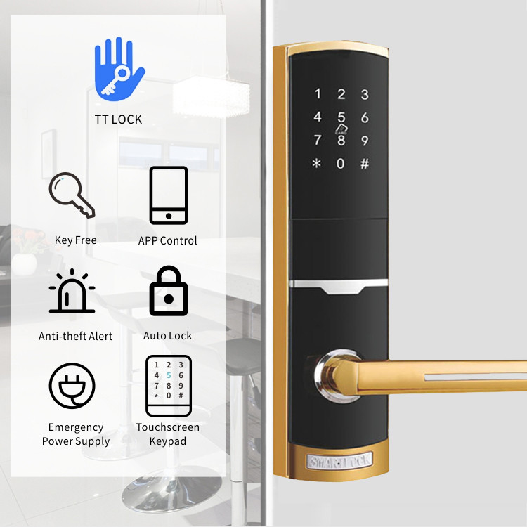 Gold Color Remotely Control Smart Keypad Door Lock with TTlock app Card Key